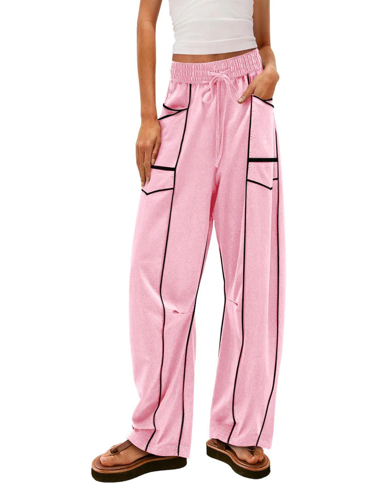 Womens Baggy Barrel Pants Wide Leg Lounge Drawstring Sweatpants with Pockets - Image 11