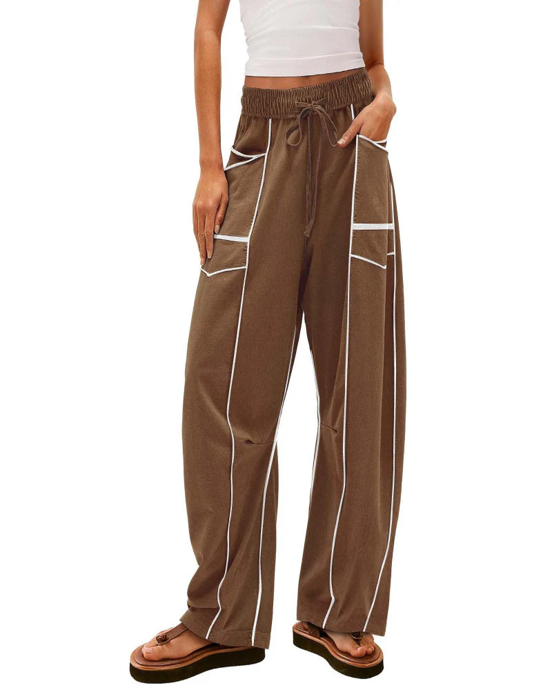 Womens Baggy Barrel Pants Wide Leg Lounge Drawstring Sweatpants with Pockets - Image 12