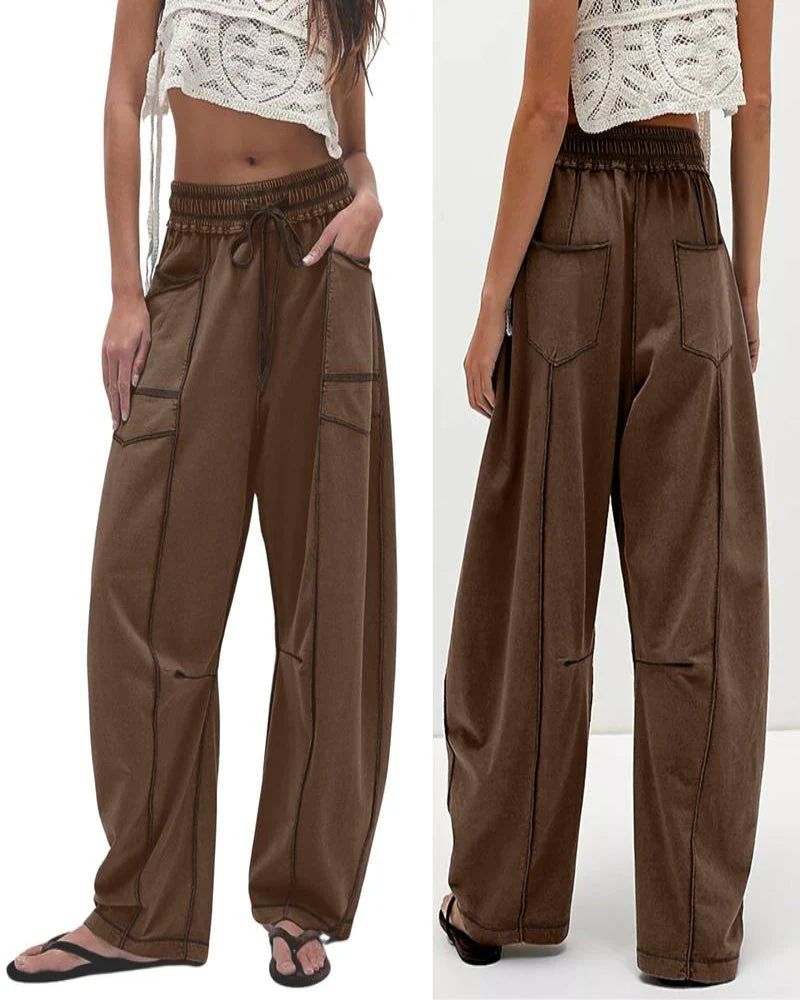 Womens Baggy Barrel Pants Wide Leg Lounge Drawstring Sweatpants with Pockets - Image 13