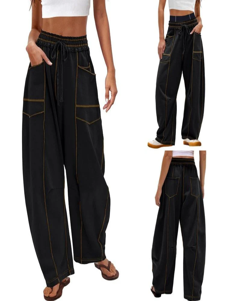 Womens Baggy Barrel Pants Wide Leg Lounge Drawstring Sweatpants with Pockets - Image 14