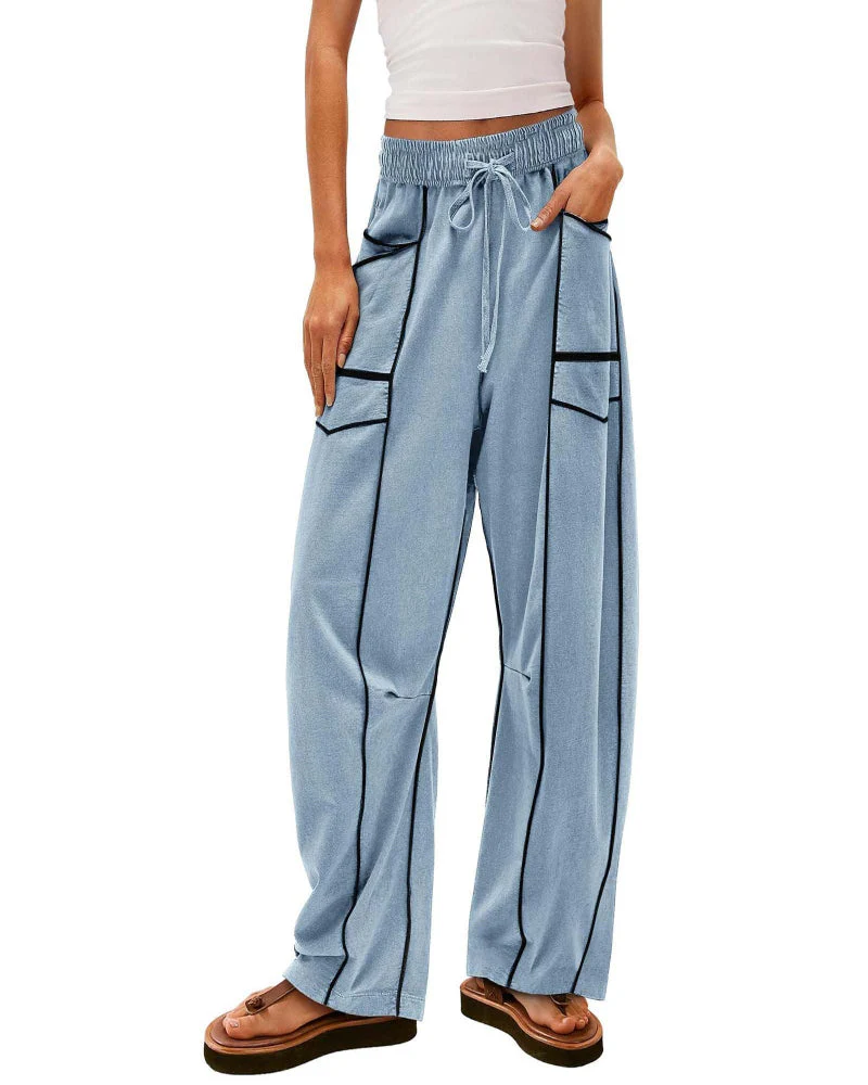 Womens Baggy Barrel Pants Wide Leg Lounge Drawstring Sweatpants with Pockets - Image 9