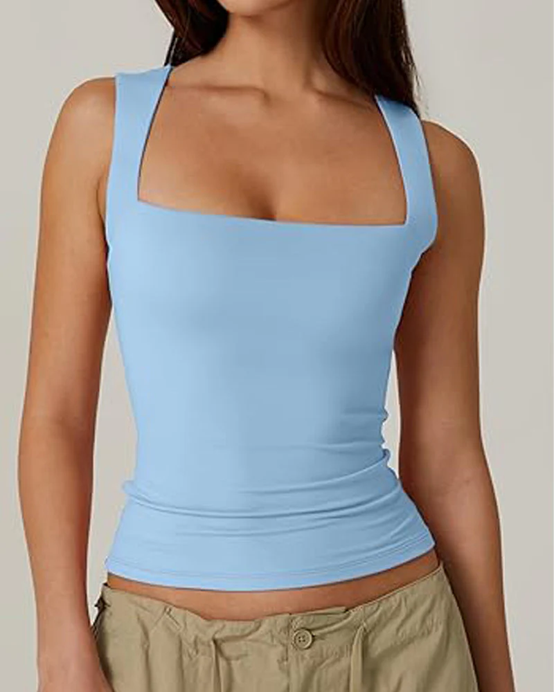 Basic Square Neck Sleeveless Double-Layer Tank Tops Shaping Vest - Image 21