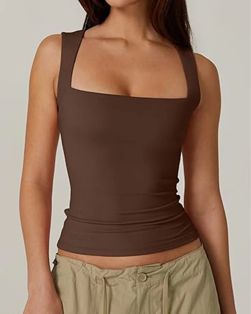 Basic Square Neck Sleeveless Double-Layer Tank Tops Shaping Vest - Image 3