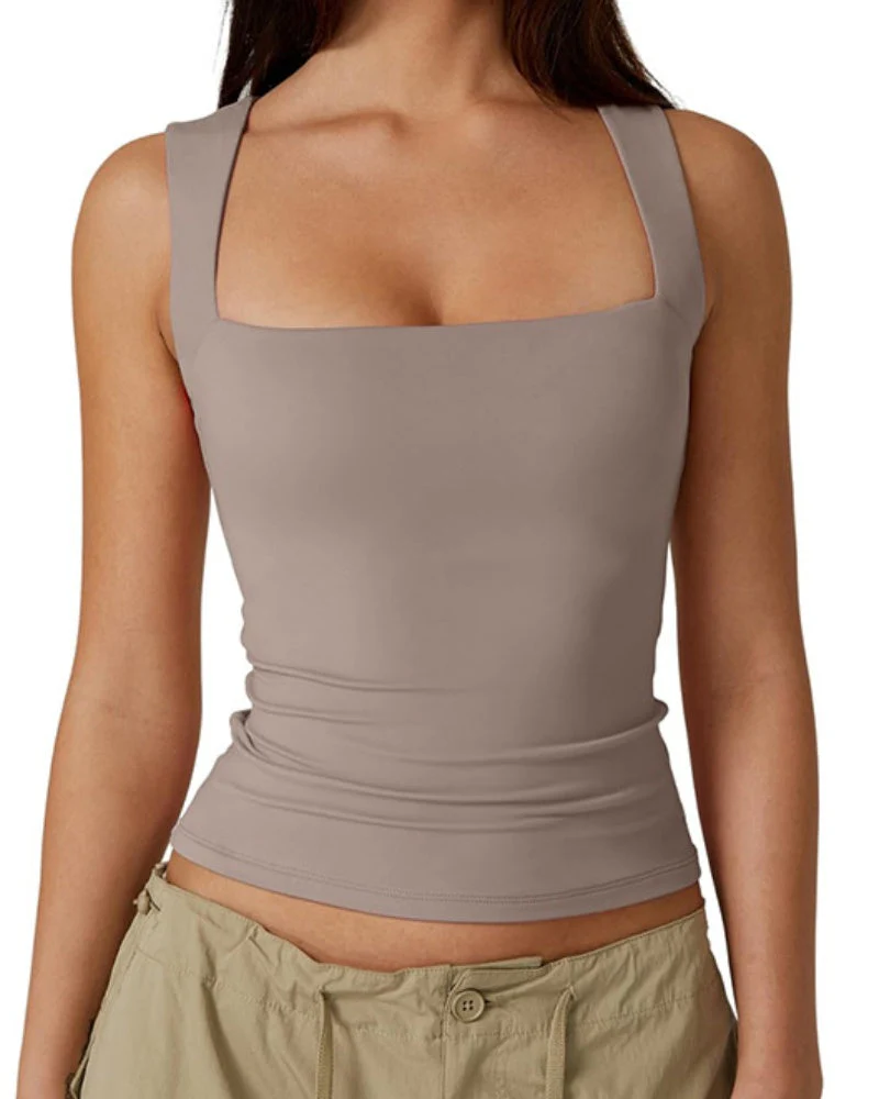Basic Square Neck Sleeveless Double-Layer Tank Tops Shaping Vest - Image 7