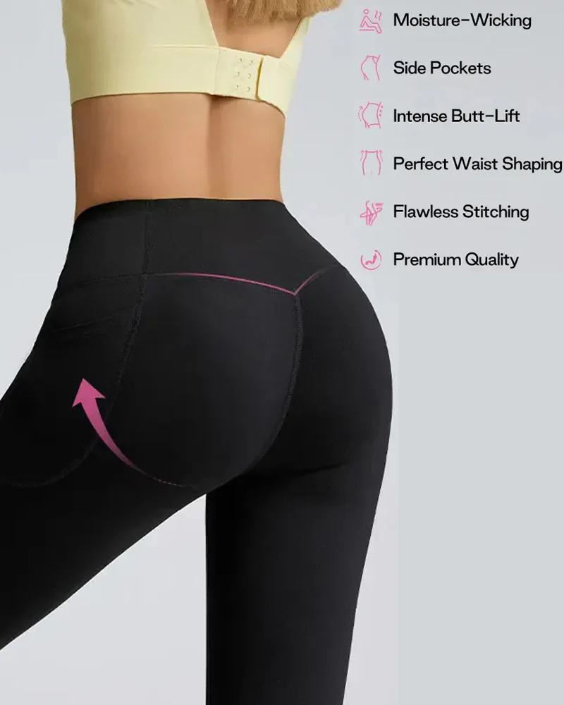 Butt Lifting Tummy Control Side Pocket High Waisted Shaping Training Leggings - Image 7