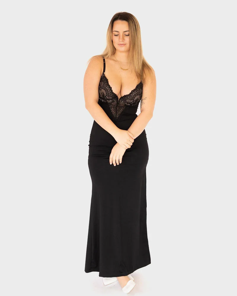 Deep-V Lace High-Slit Maxi Dress with Built-In Shapewear - Image 14