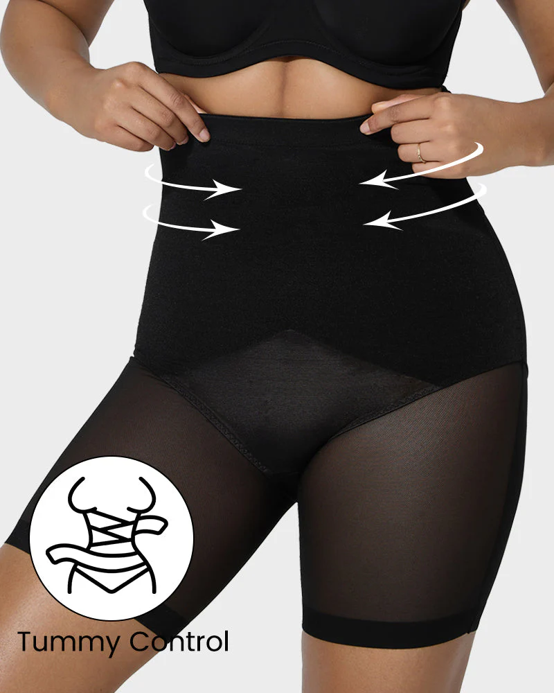 High Waist Criss-Cross Mesh Shaping Mid-Thigh Shorts - Image 6