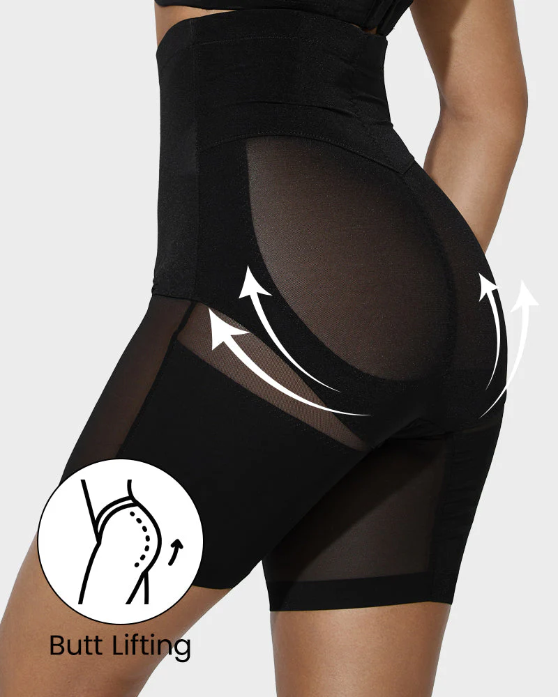 High Waist Criss-Cross Mesh Shaping Mid-Thigh Shorts - Image 7