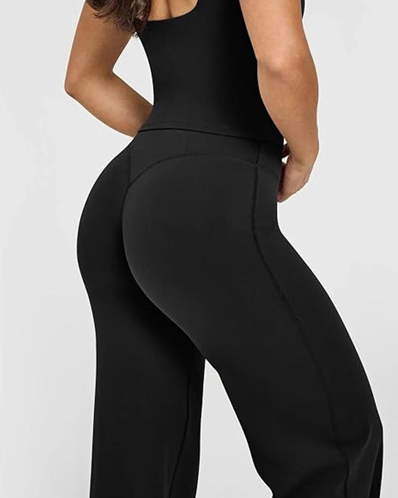 High Waist Stretch Casual Soft Straight Leg Bottoms - Image 3