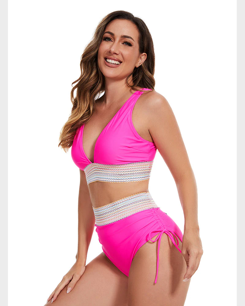 High Waisted Tummy Control Color Block Bikini Sets - Image 27