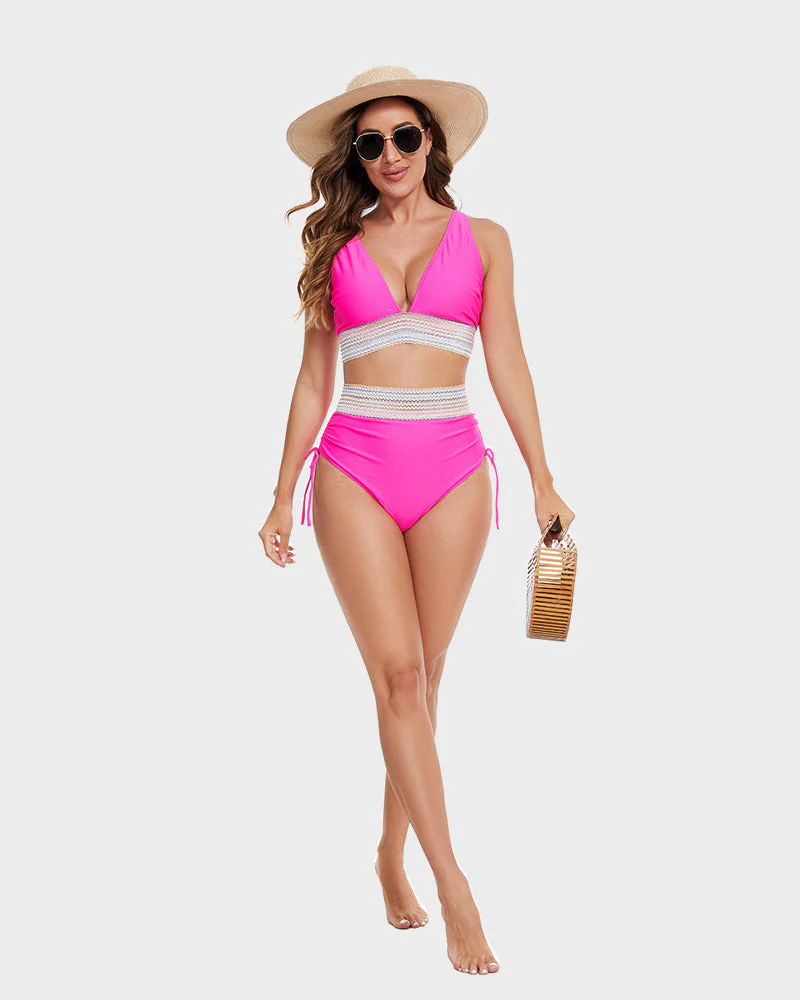 High Waisted Tummy Control Color Block Bikini Sets - Image 28