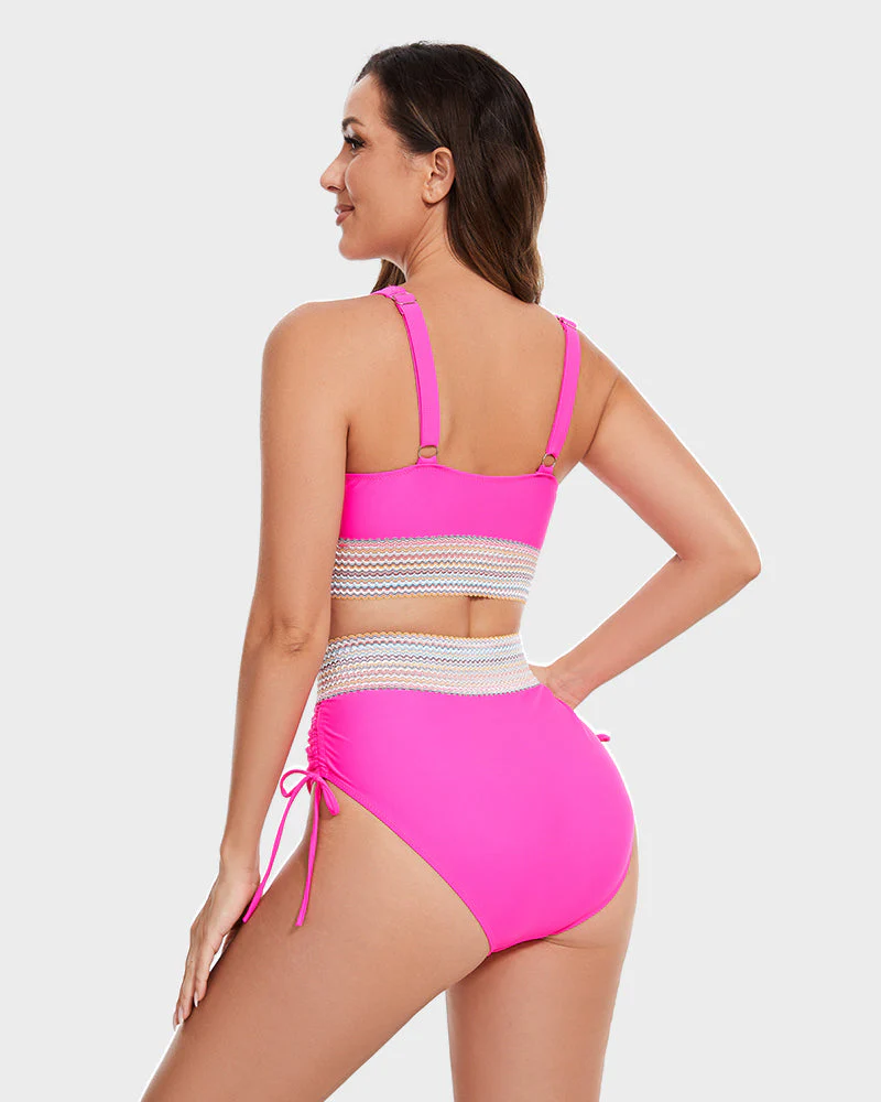 High Waisted Tummy Control Color Block Bikini Sets - Image 29