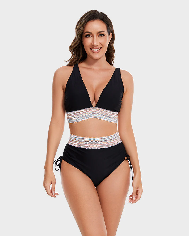 High Waisted Tummy Control Color Block Bikini Sets - Image 8