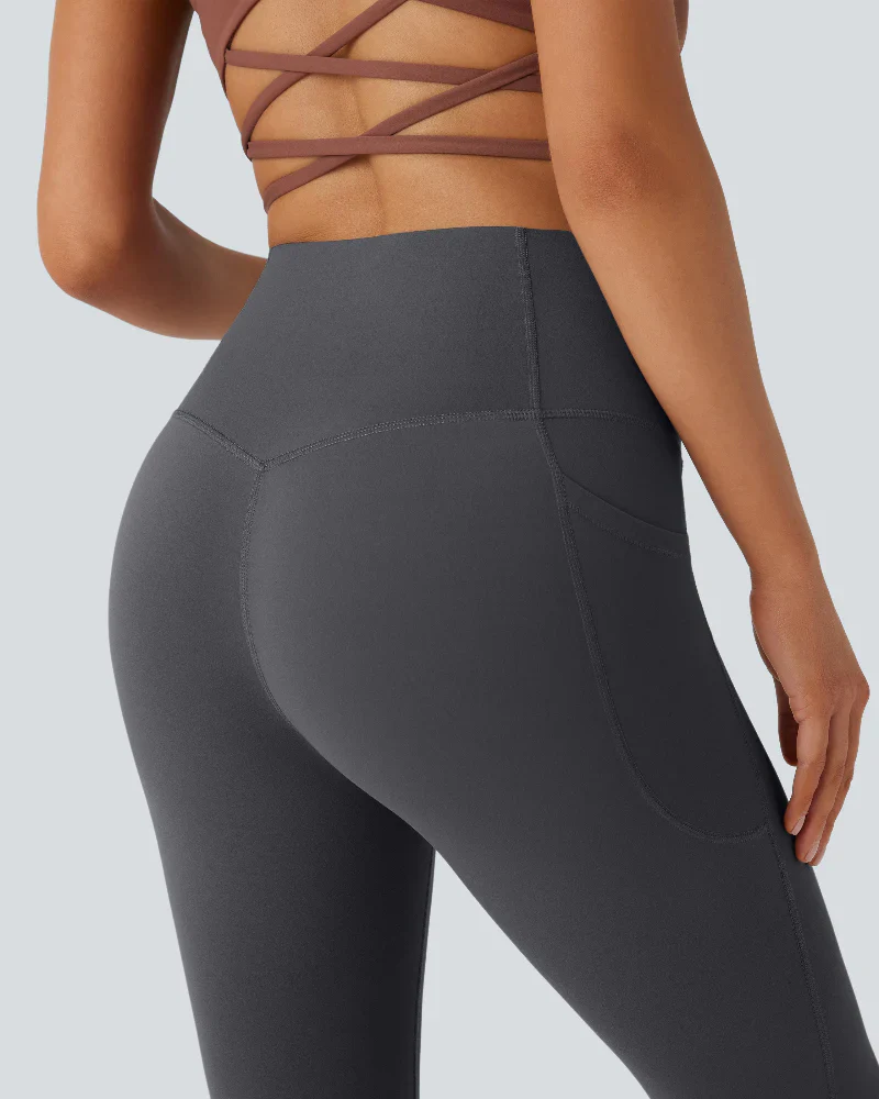 High Waisted Tummy Control Pocket Shaping Yoga Bootcut Leggings - Image 18