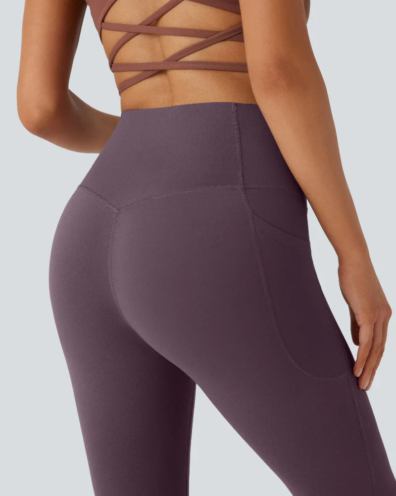 High Waisted Tummy Control Pocket Shaping Yoga Bootcut Leggings - Image 27