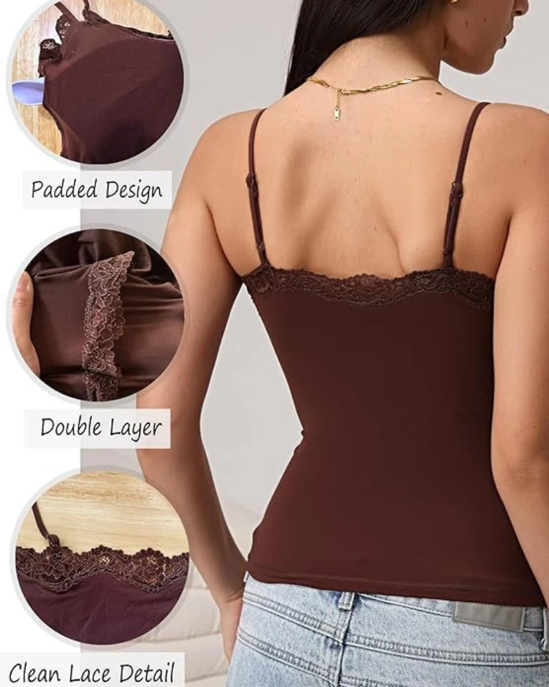 Padded Lace Cami Top Double Lined Sexy Tank Top - Image 6