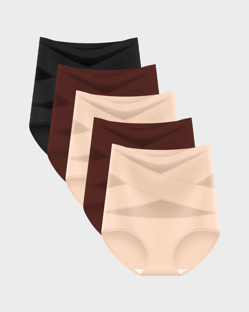 Plus-Size High-Waist Cross Tummy Control Panties (5 Pack) - Image 11