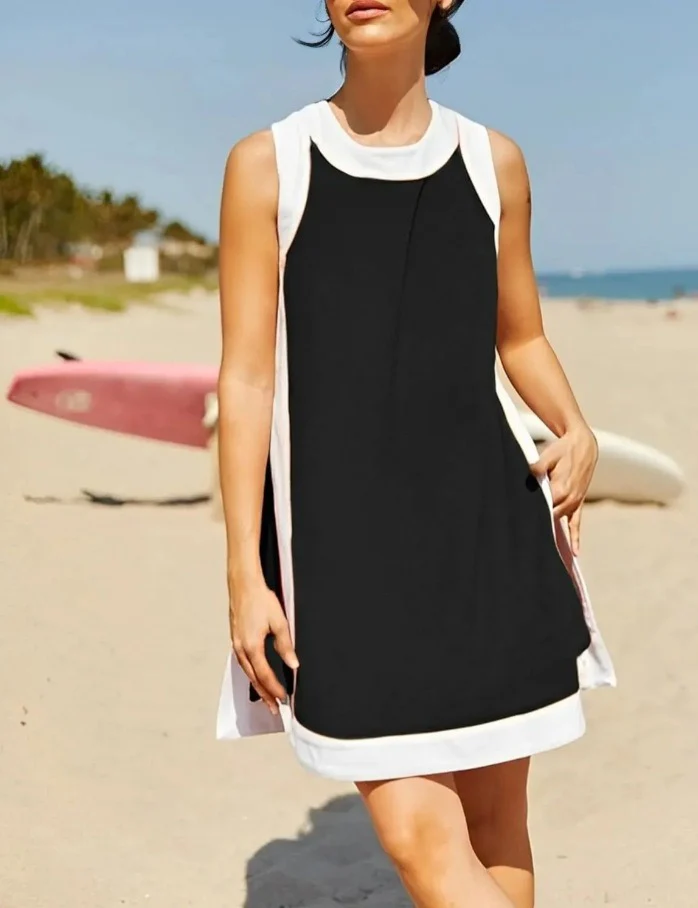 Women's Casual Color Block Sleeveless Tops Matching Shorts with Pockets - Image 10