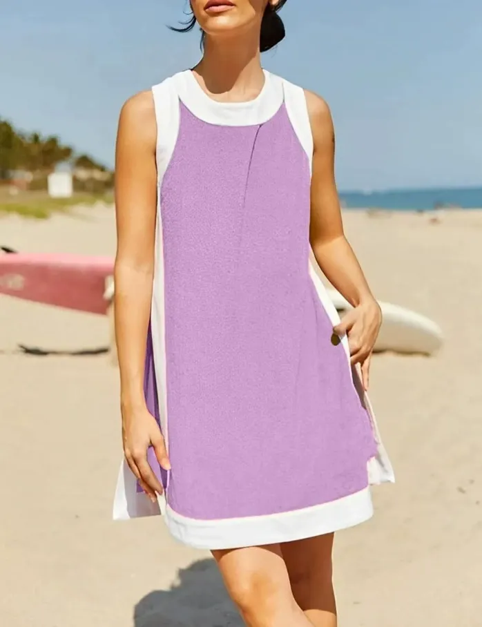 Women's Casual Color Block Sleeveless Tops Matching Shorts with Pockets - Image 12