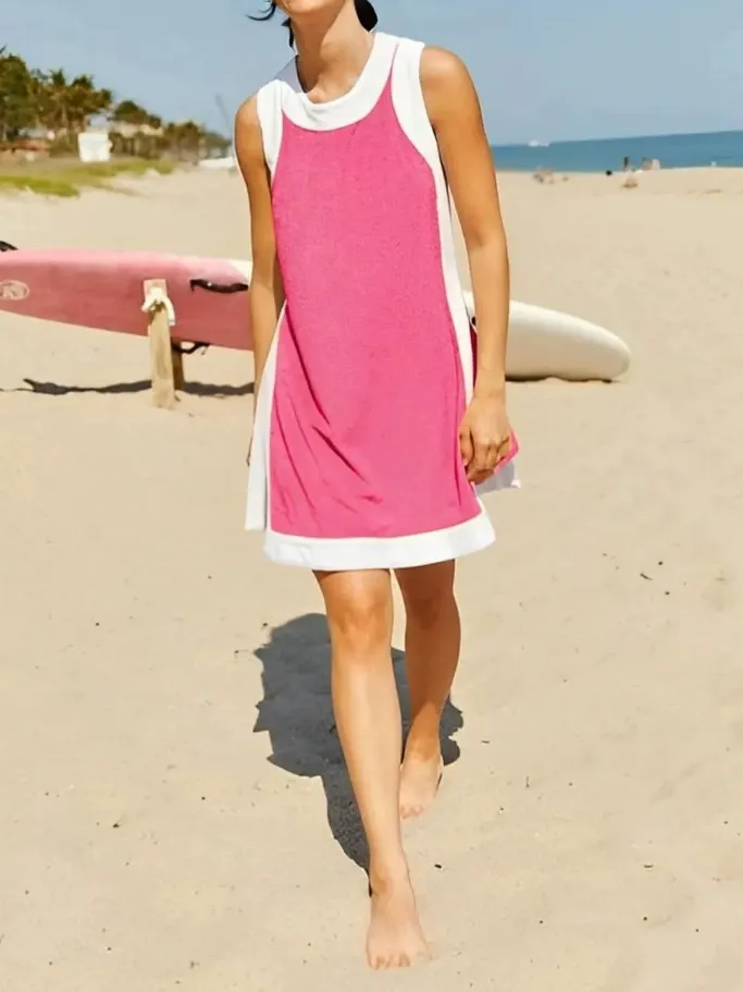 Women's Casual Color Block Sleeveless Tops Matching Shorts with Pockets - Image 3