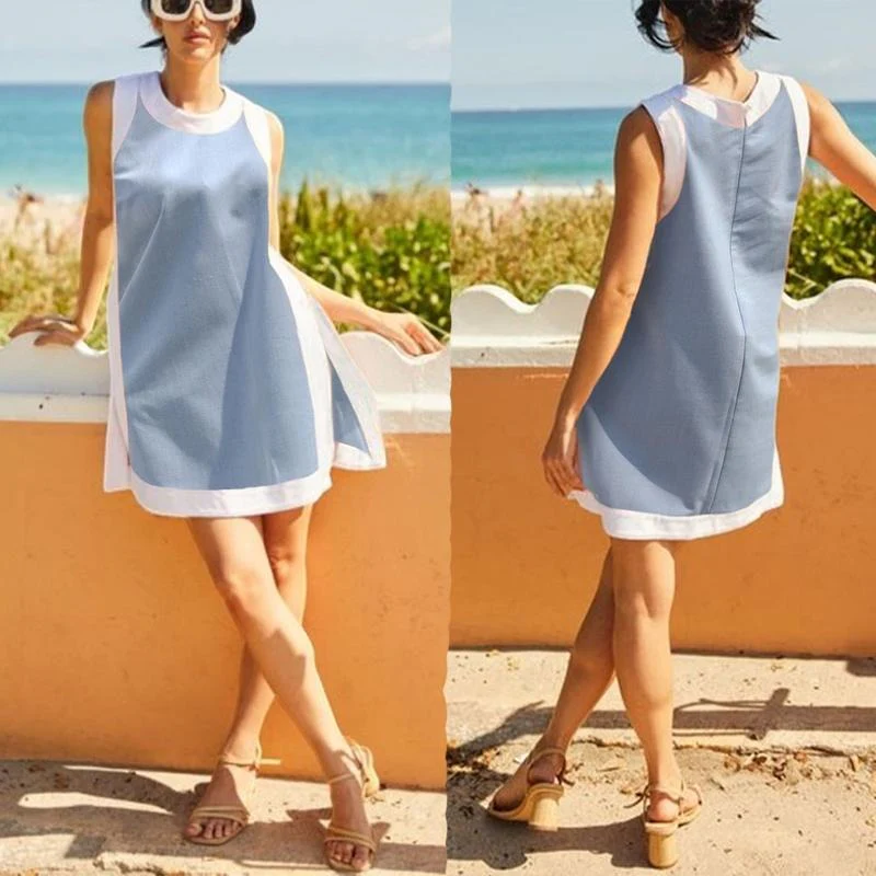 Women's Casual Color Block Sleeveless Tops Matching Shorts with Pockets - Image 5