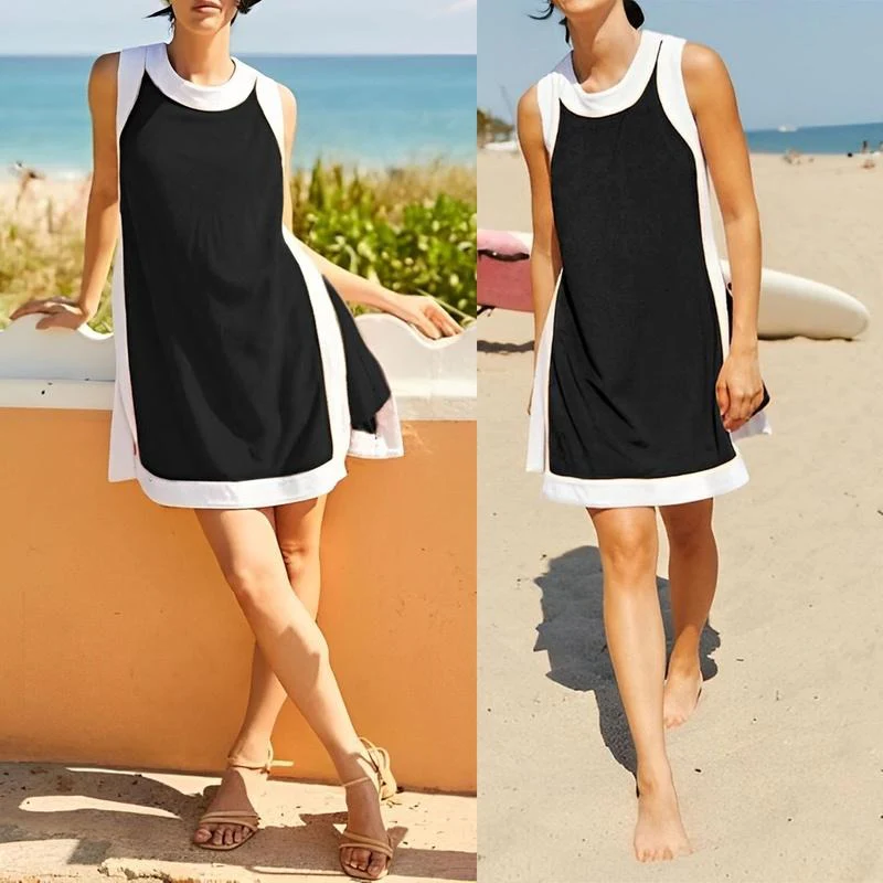 Women's Casual Color Block Sleeveless Tops Matching Shorts with Pockets - Image 6