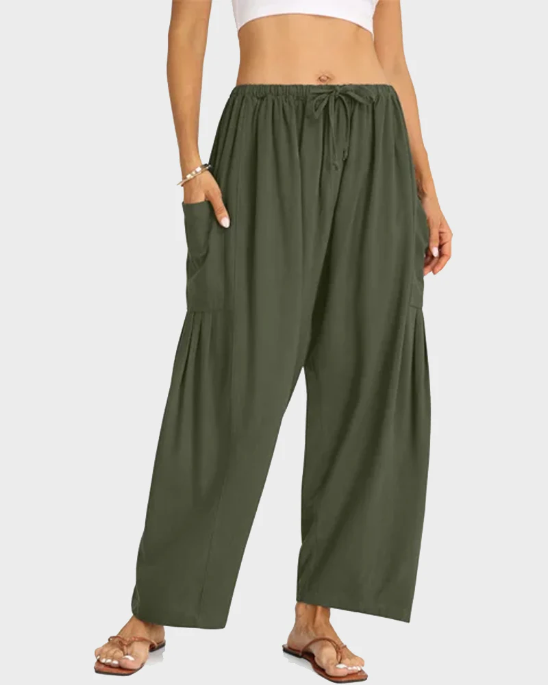 Womens Linen Wide Leg Pants Casual Loose Beach Palazzo Harem Pants with Pockets - Image 13