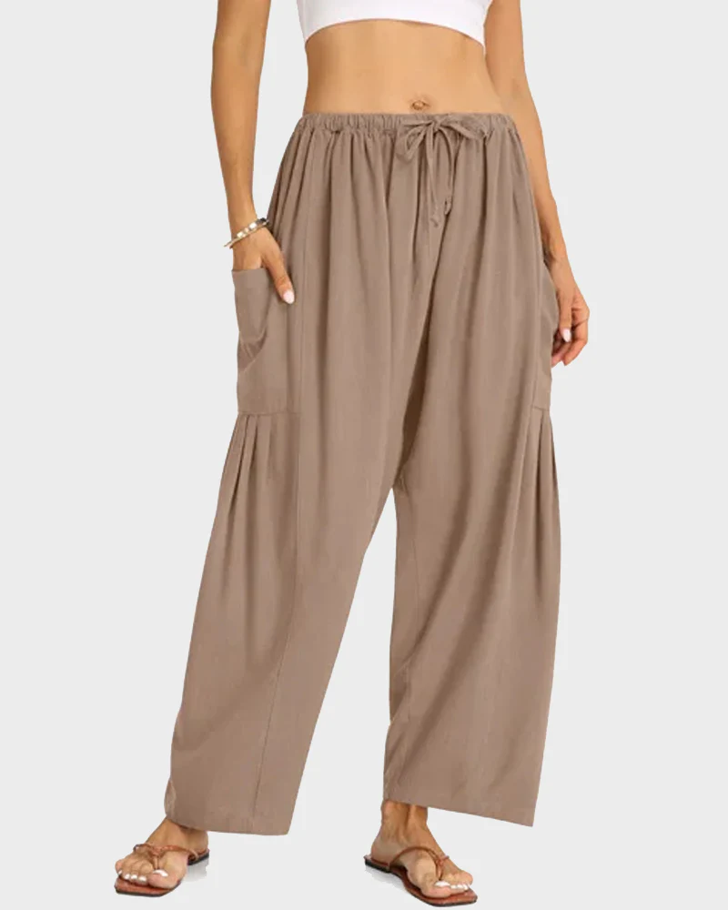 Womens Linen Wide Leg Pants Casual Loose Beach Palazzo Harem Pants with Pockets - Image 23