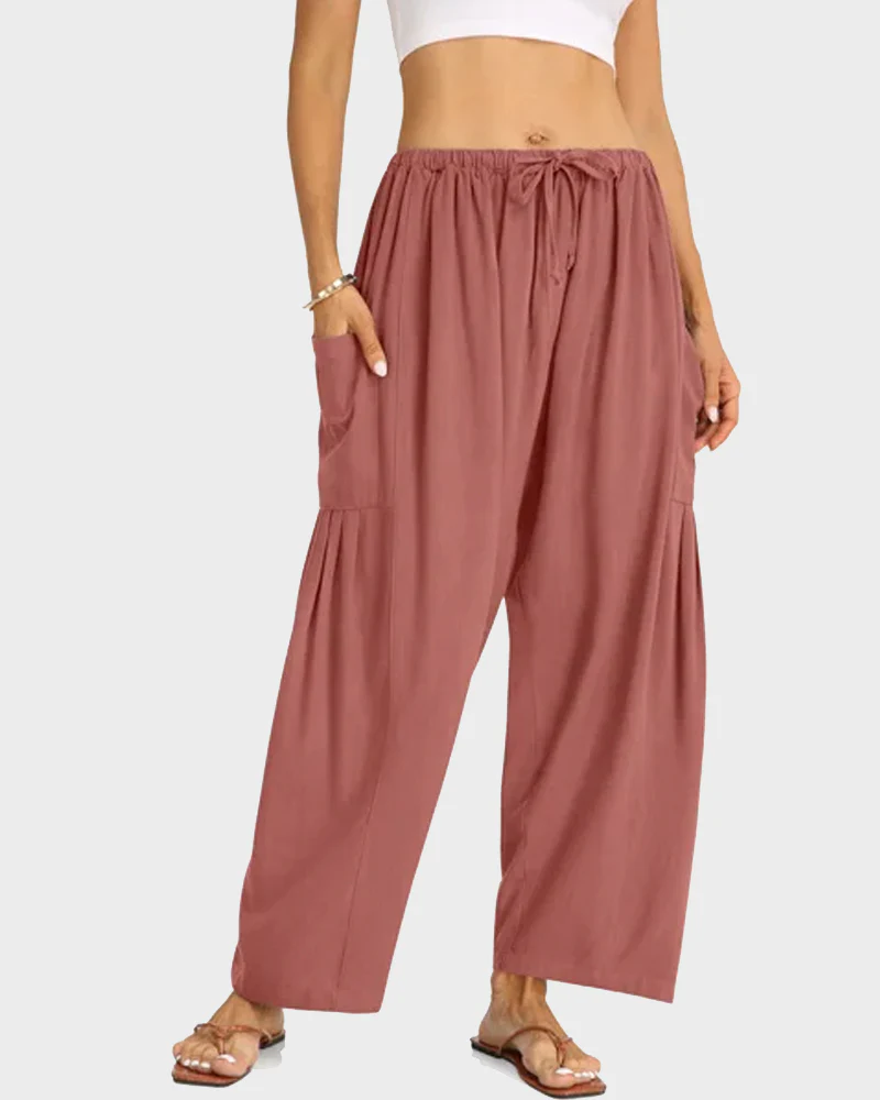 Womens Linen Wide Leg Pants Casual Loose Beach Palazzo Harem Pants with Pockets - Image 5