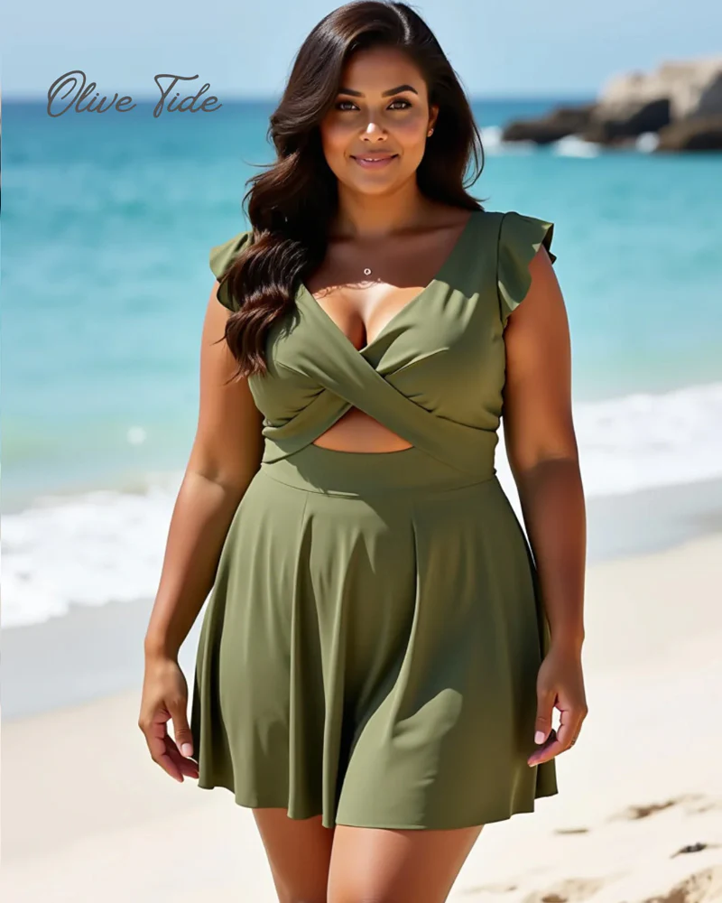 Women's One Piece Tummy Control Swimsuit Ruffle Cutout Swimdress - Image 10