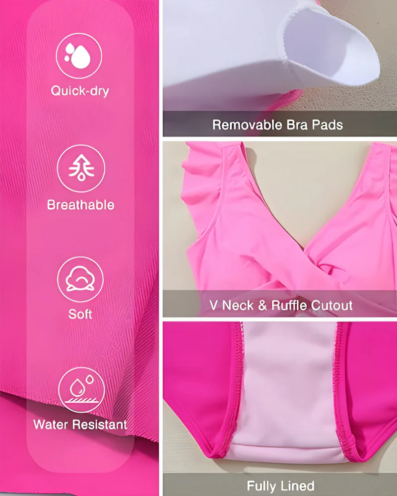 Women's One Piece Tummy Control Swimsuit Ruffle Cutout Swimdress - Image 4