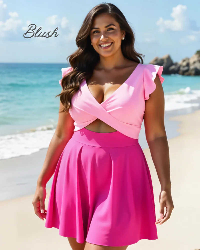 Women's One Piece Tummy Control Swimsuit Ruffle Cutout Swimdress - Image 5