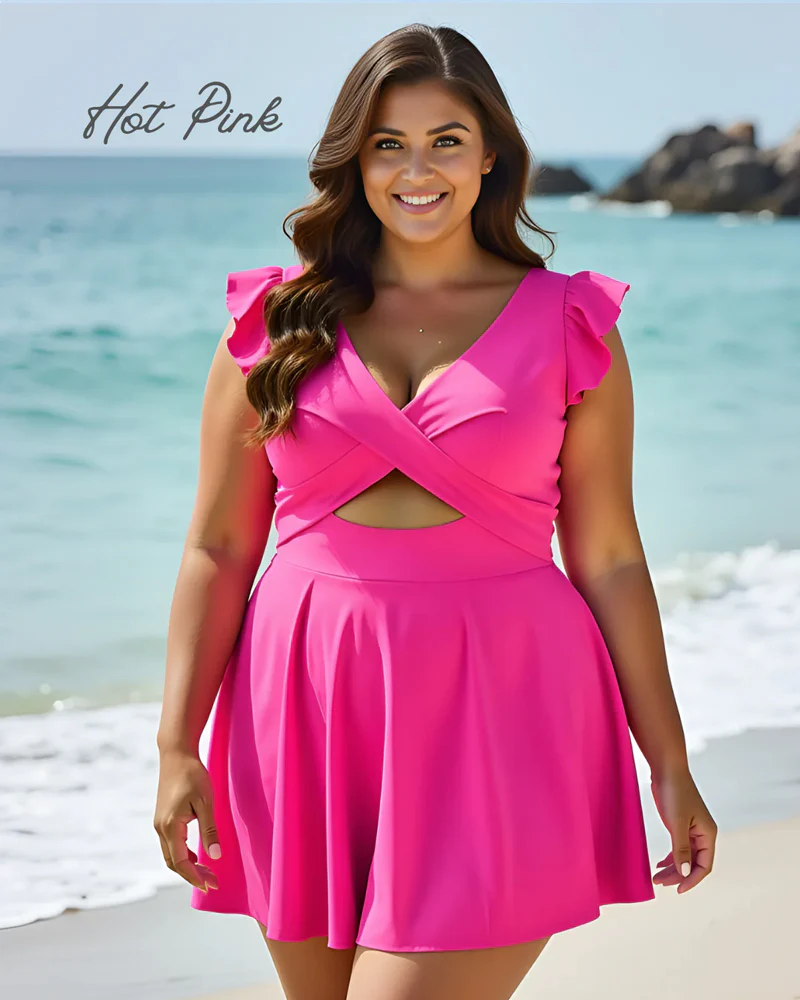 Women's One Piece Tummy Control Swimsuit Ruffle Cutout Swimdress - Image 7