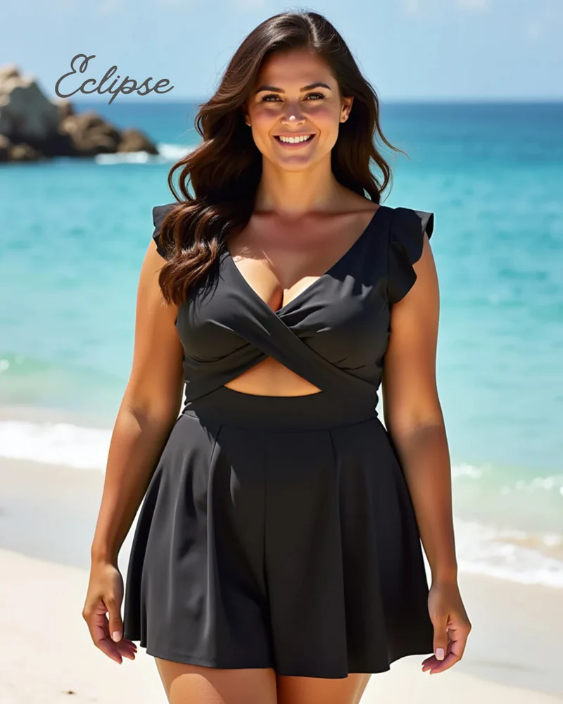 Women's One Piece Tummy Control Swimsuit Ruffle Cutout Swimdress - Image 8