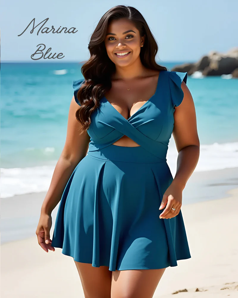 Women's One Piece Tummy Control Swimsuit Ruffle Cutout Swimdress - Image 9