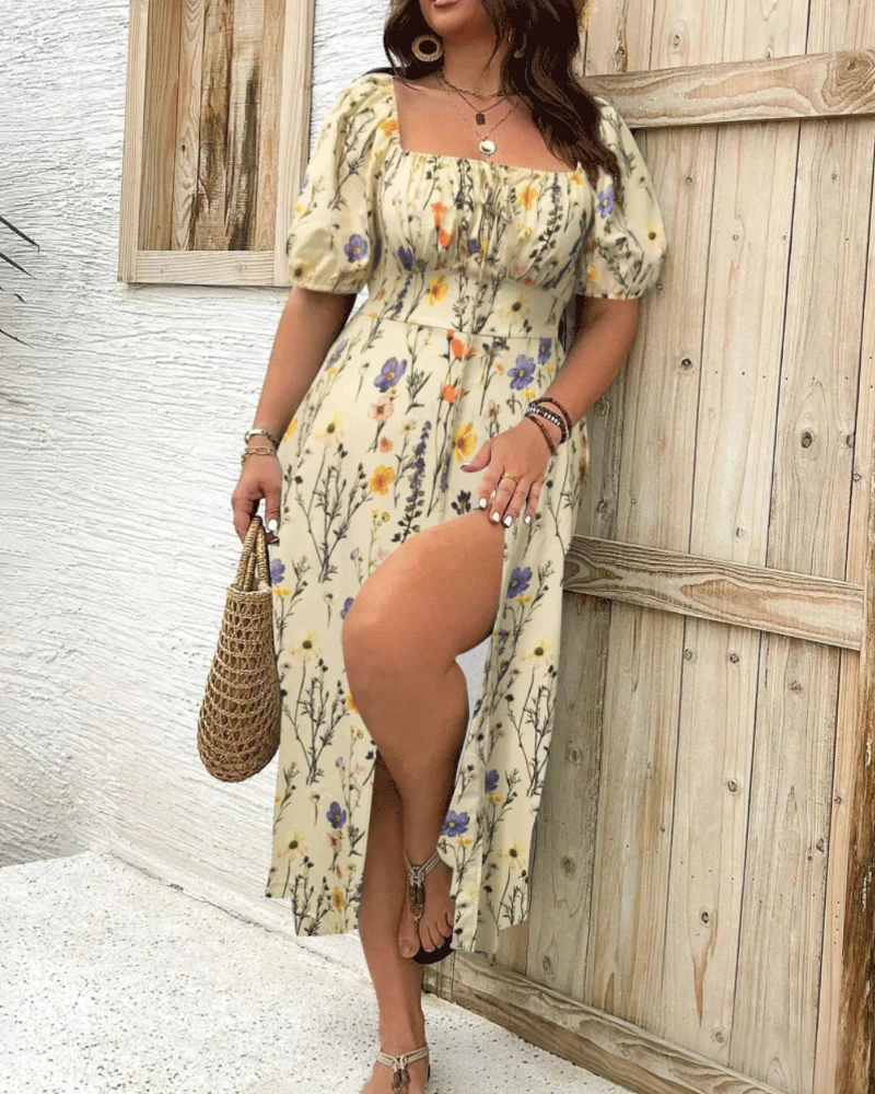 Women's Plus Size Temperament Slimming Split Floral Dress - Image 10