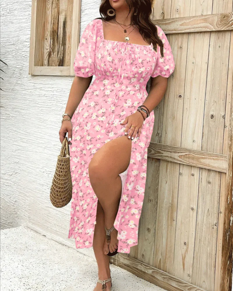 Women's Plus Size Temperament Slimming Split Floral Dress - Image 9