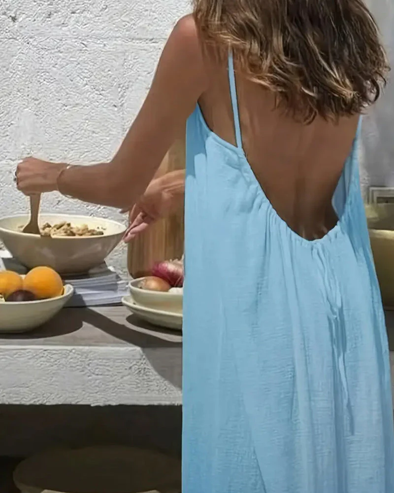 Women's Solid Color Backless Cami Dress - Image 10