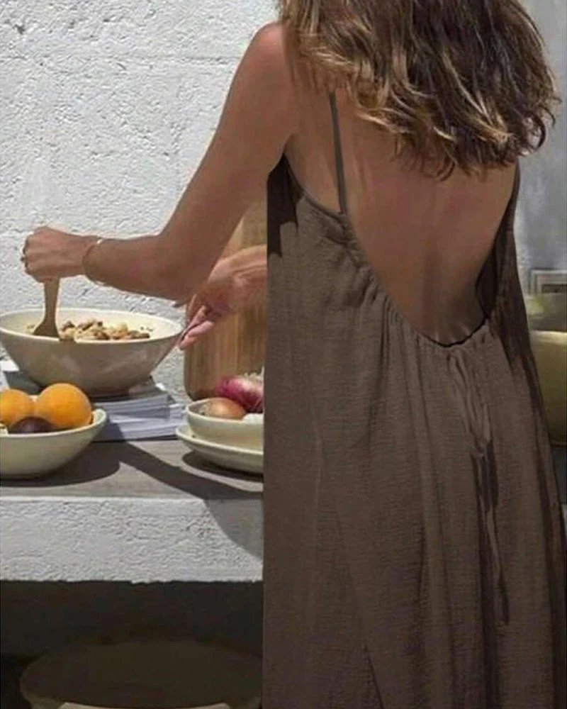 Women's Solid Color Backless Cami Dress - Image 6