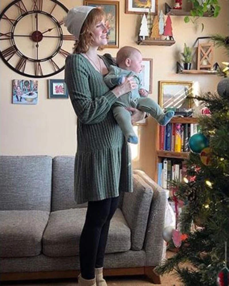 Womens Square Neck Long Sleeve Fall Dresses Casual Babydoll Sweater Dress - Image 4