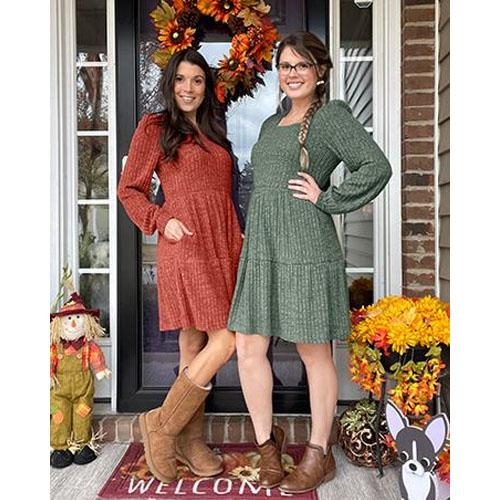 Womens Square Neck Long Sleeve Fall Dresses Casual Babydoll Sweater Dress - Image 5