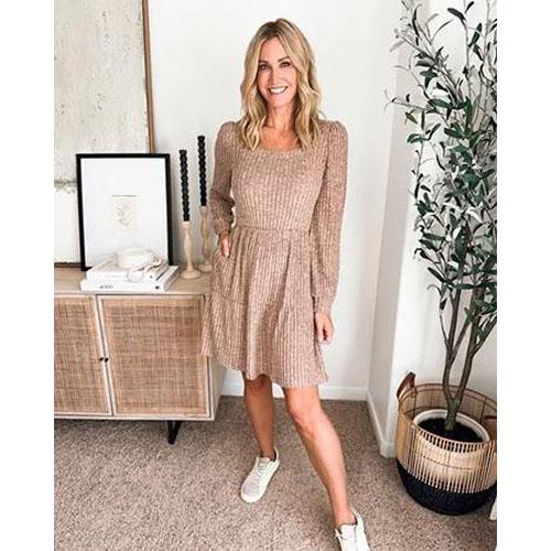 Womens Square Neck Long Sleeve Fall Dresses Casual Babydoll Sweater Dress - Image 7