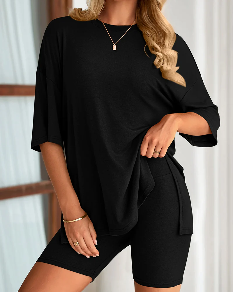 Women's Summer Two-Piece Set Split Hem Lounge - Image 4